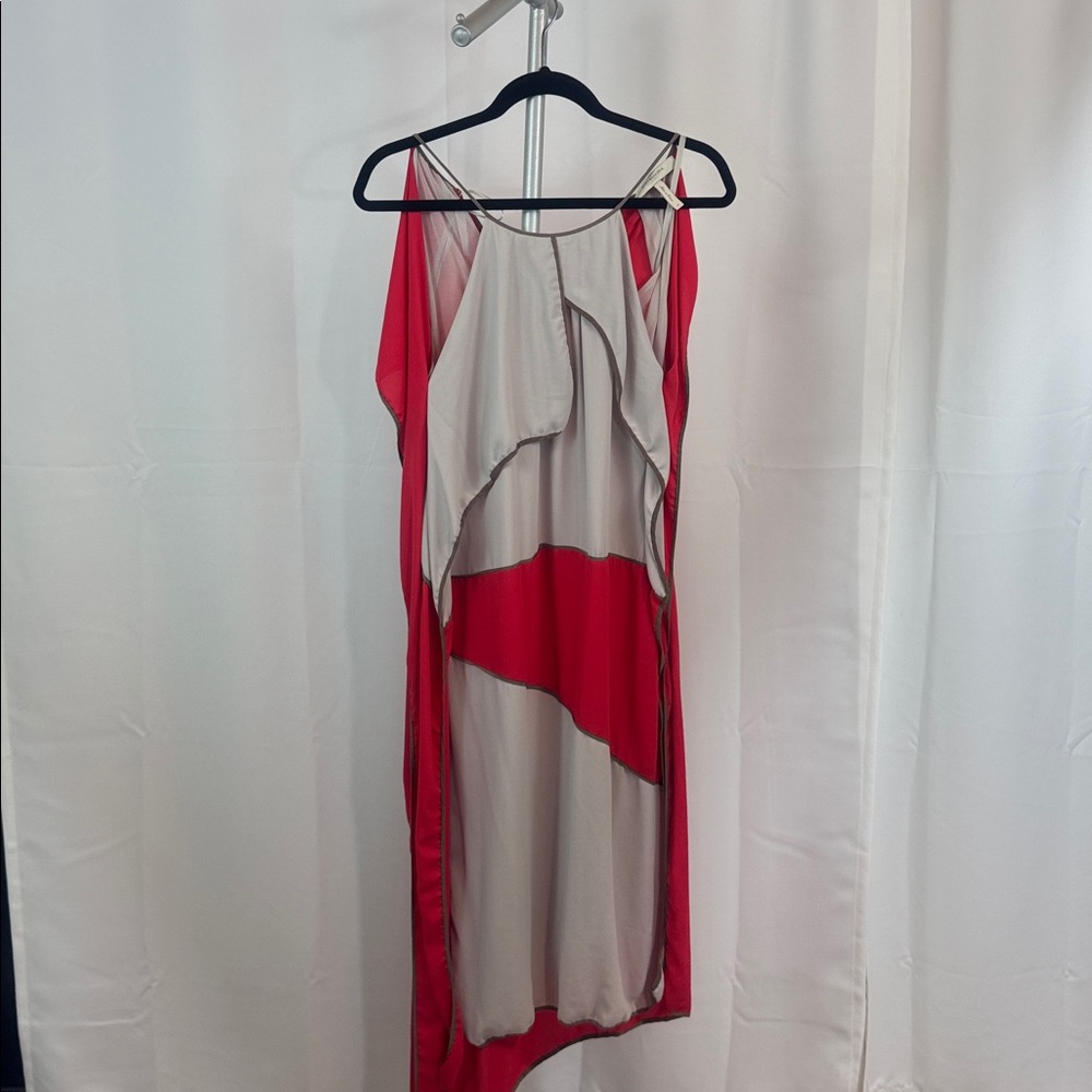 BCBGMaxAzria Asymmetrical Red and Gray Dress